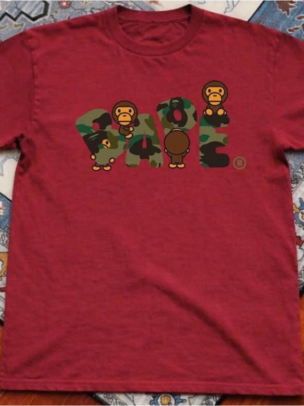 Gildan Red T-shirt with Bape Monkey Graphic
